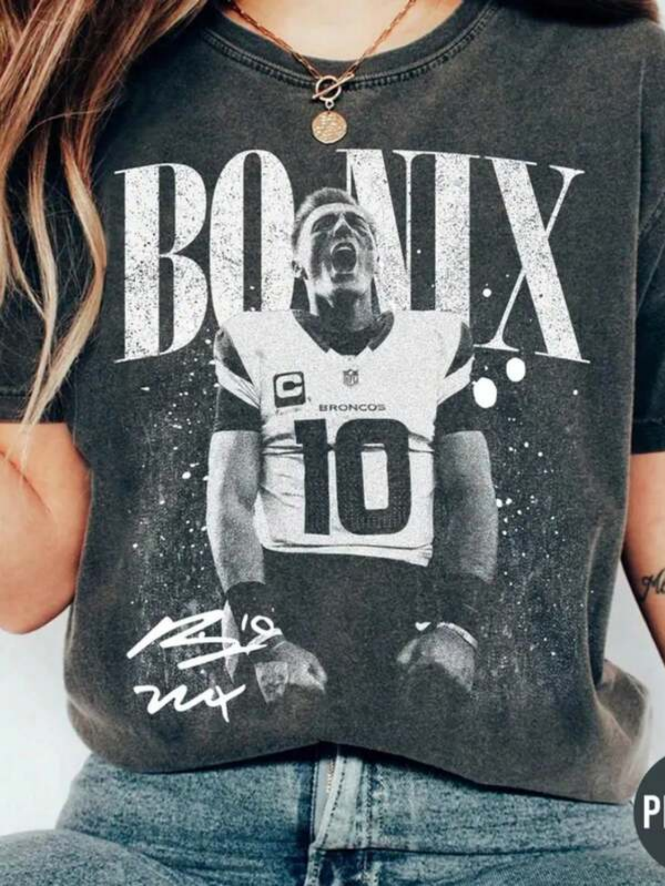 Washed Drop Shoulder Tee , Football Player Print Crew Neck T Shirts Portrait Signature Short Sleeve