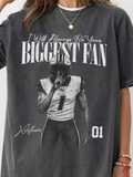 Washed Drop Shoulder Tee , Ill Always Be Your Biggest Fan - Retro Bootleg Shirt For Football Players T Shirt