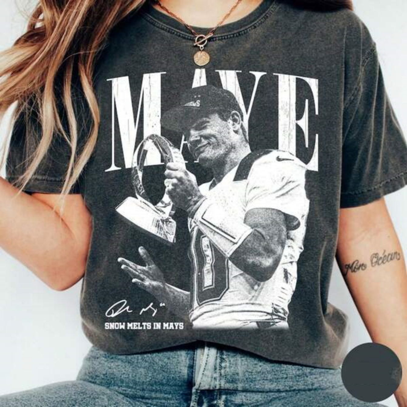 Washed Drop Shoulder Tee , Drake Maye T-Shirt, Patrio Rookie Tee,  Quarterback Graphic, Vintage Football Uni Shirt