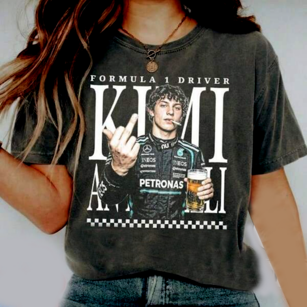 Washed Drop Shoulder Tee , Kimi Antonelli Racing Driver Comfort Shirt, Formula One Champion Tee